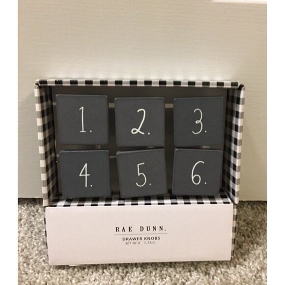 Rae Dunn Numbered Drawer Knobs Set Of 6 Grey & White 1.75 In Decorative Hardware - Picture 1 of 2